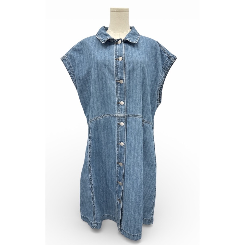 Universal Thread Denim Dress Button Front Casual‎ Sleeveless Blue Sz XXL Pockets